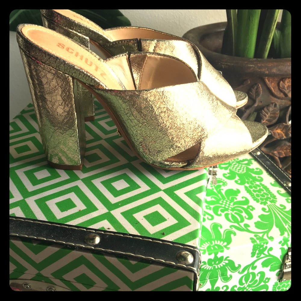 Gold slide heels . New in box . Retail $220.00